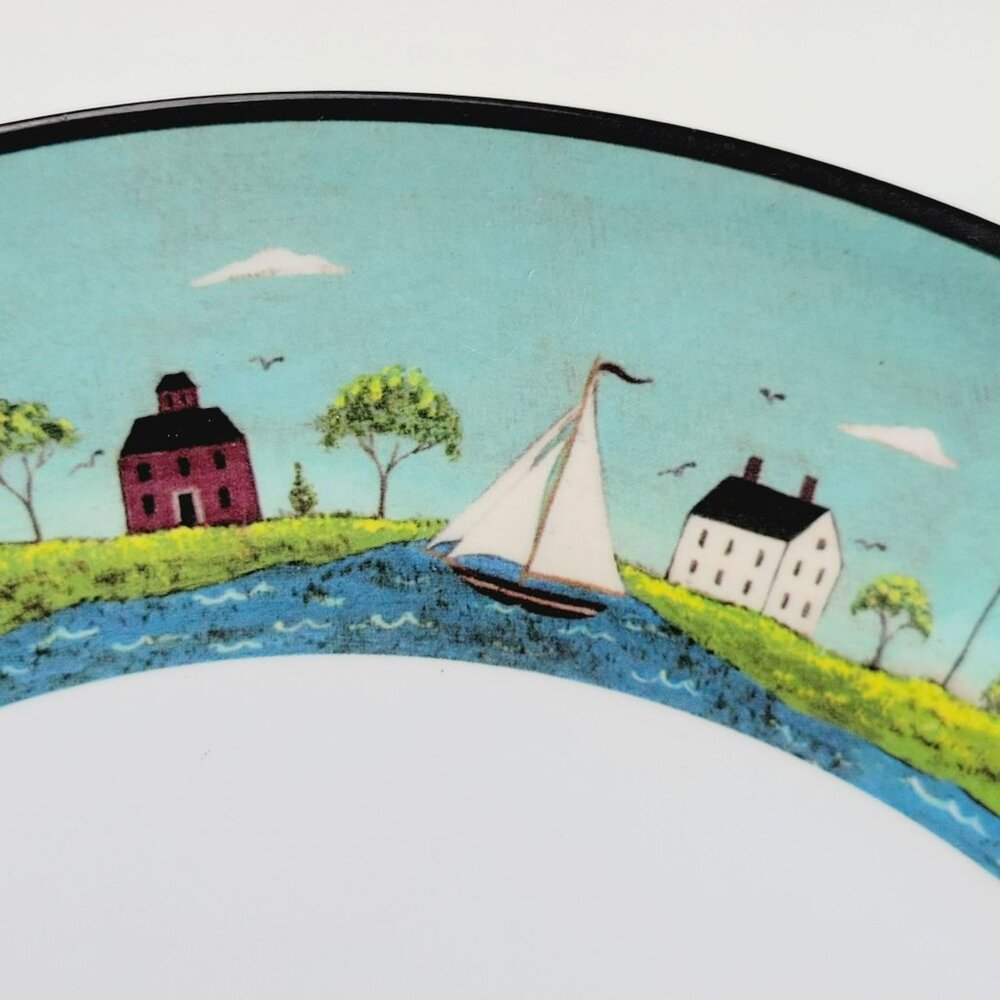 Coastal Breeze Plastic Dinner Plate Set Lighthouse & Flag Warren Kimble Folk Art - Picture 4 of 11